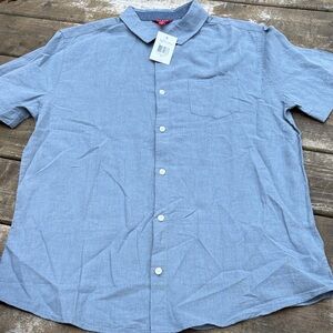 NWT Guess linen/flax/ cotton blend Men's Blue Short Sleeve Shirt size M